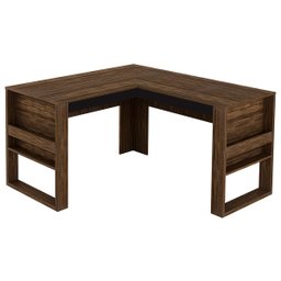 Conjunto Escritório Com Mesa em L e Gaveteiro Com Chave Cor: Nogal com Preto - 7