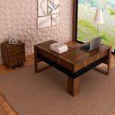 Ver imagem 1 de Conjunto Escritório Com Mesa em L e Gaveteiro Com Chave Cor: Nogal com Preto