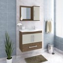 Ver imagem 2 de Gabinete de Banheiro com Cuba e Espelheira Atenas 65cm Amendoa/off White - Mgm