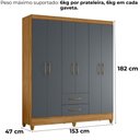 Ver imagem 3 de Guarda Roupa Casal Panama 6p 153 Cm Freijo Cinza Moval