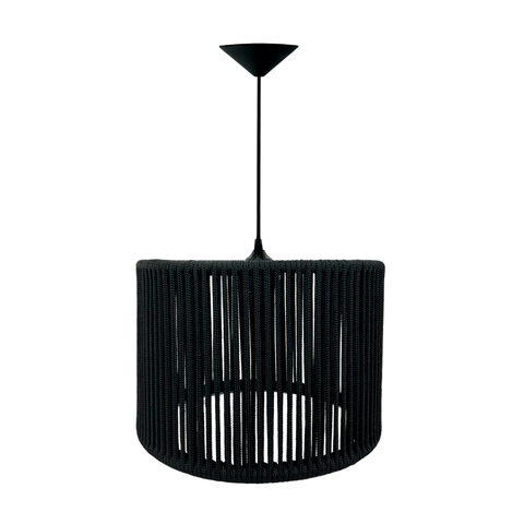 Pendente Luminária Redondo Grande Corda Náutica Preto