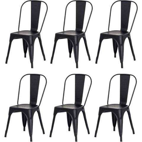 Kit 6 Cadeiras Tolix Iron Design Preto Fosco Aço Industrial Sala Cozinha Jantar Bar