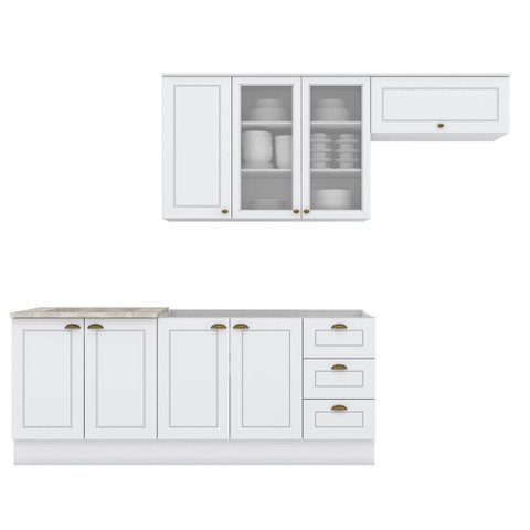Cozinha Modulada Americana 4 Peças com Balcão 120cm sem Tampo Branco/calcare - Móveis Henn