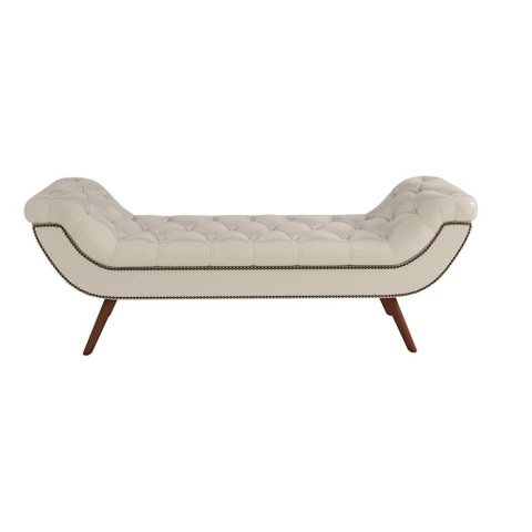 Puff Recamier Decorativo Tamanho Casal com Tachas 140 cm Santorini P05 Corino Branco - Lyam Decor