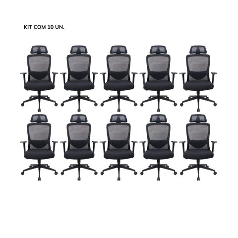 Kit 10 Cadeiras de Escritório Presidente Elite - Preta
