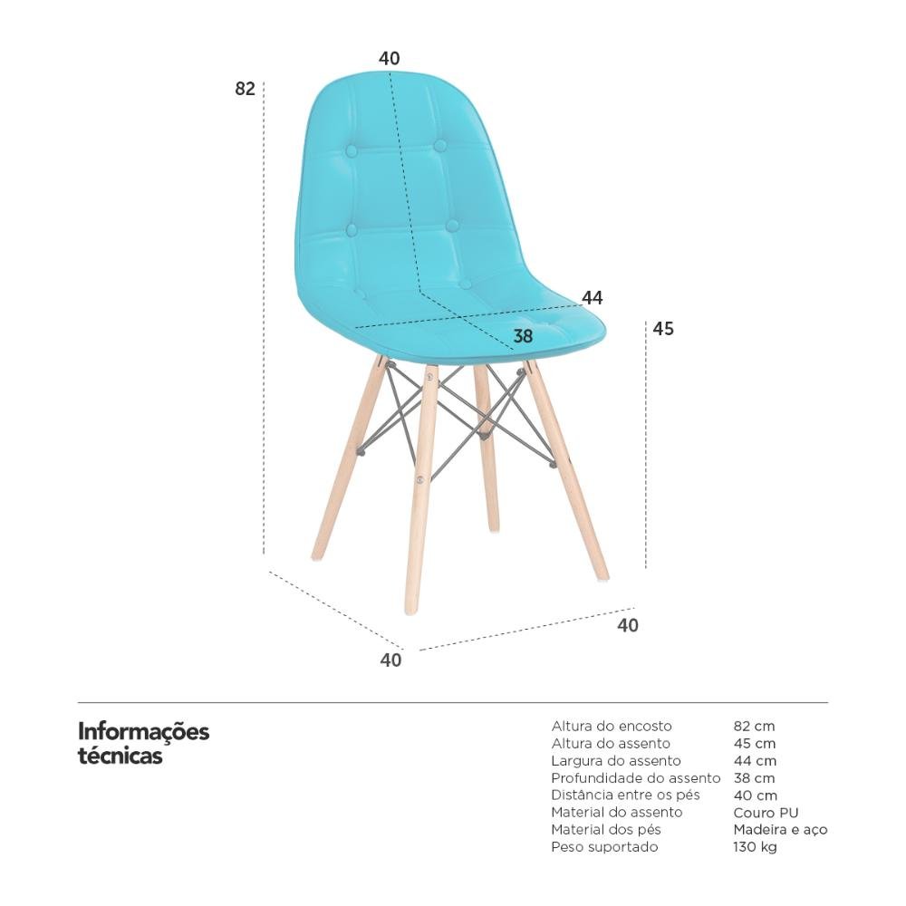 Kit 4 Cadeiras Estofadas Eames Eiffel Botonê - Base de Madeira Clara - Tiffany - 7