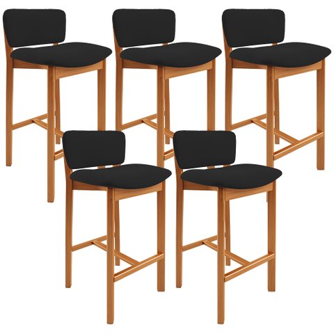 Kit 05 Banquetas Alta para Cozinha Sala de Jantar Bar Dara L02 Suede Preto - Lyam Decor