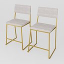 Ver imagem 2 de Kit 2 Banquetas Média Balcão Estofada com Encosto Dourada Suede Dubai