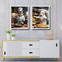 Ver imagem 1 de Kit 2 Quadros Cozinha Gatos Chefs 24x18cm:moldura Branca