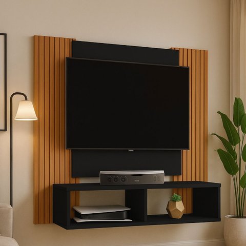 Painel para Tvs de até 47" Modelo Navi C/ Nicho Duplo em Mdf:preto