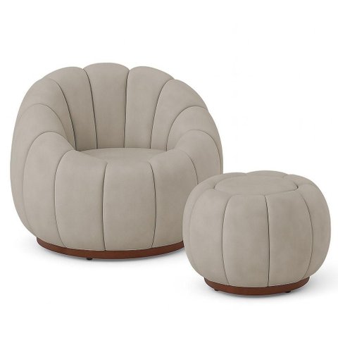 Poltrona Decorativa Orgânica Fixa com Puff Nuvem Boucle Conforto e Apoio Bege Loja Sheep
