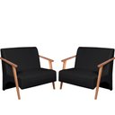 Ver imagem 1 de Kit 2 Poltronas Namoradeira Venus Braço Madeira Maciça Tecido Sintético Unidecor Preto