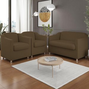 Kit 2 Poltronas Decorativa Tilla + Namoradeira Sala de Estar Cor:marrom