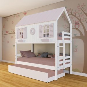 Treliche Casinha Bela com Coração - Madeira Maciça Branco/rosa | Megamobilia