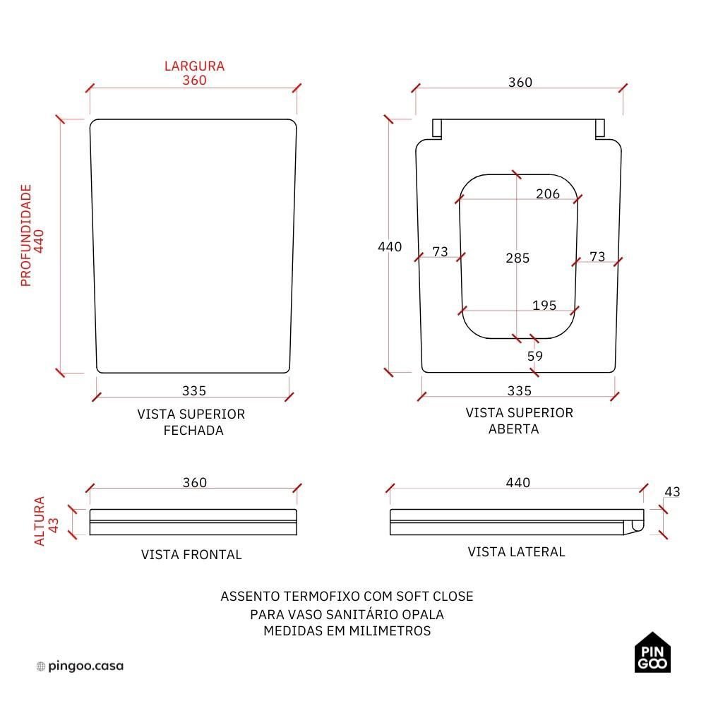 Assento Termofixo com Soft Close para Vaso Sanitário Opala Pingoo.casa - Preto - 8