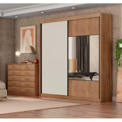 Guarda Roupa Casal com Espelho 100% MDF 2 Portas 6 Gavetas 208cm Versatto Cumaru/Fendi - Novo Horizonte