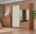 Ver imagem 1 de Guarda Roupa Casal com Espelho 100% MDF 2 Portas 6 Gavetas 208cm Versatto Cumaru/Fendi - Novo Horizonte