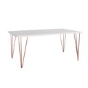 Ver imagem 1 de Mesa de Jantar Industrial Clips de Ferro Cobre Tampo Retangular Branco 135x75