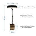 Ver imagem 2 de Luminária Lustre Pendente Barril de Madeira Maciça Colonial Retrô - Rústico
