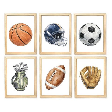 Kit Quadro Decorativo Infantil Esporte Bolas Quarto Criança Bebê Menino Enxoval