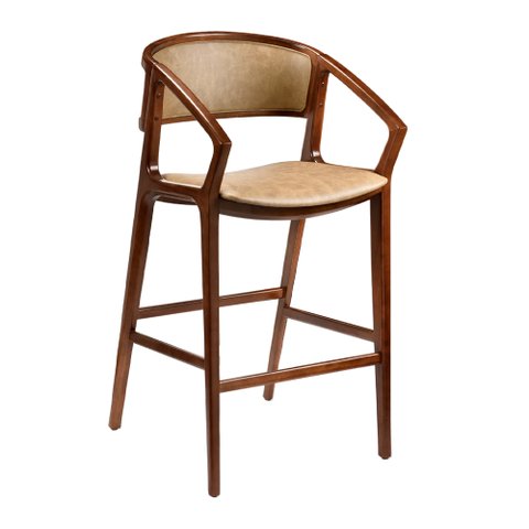 Banqueta Cyndi 53cm Madeira Maciça com Braço | Courino Fende - Sallar Home