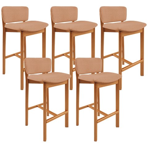 Kit 05 Banquetas Alta para Cozinha Sala de Jantar Bar Dara L02 Linho Rosê - Lyam Decor