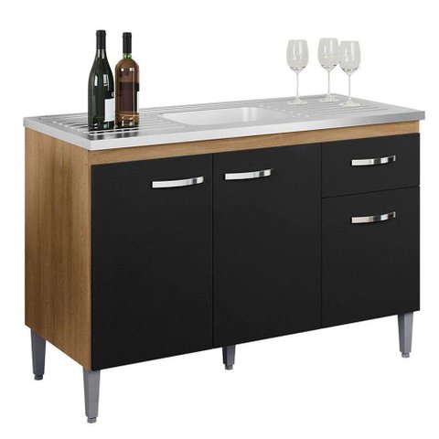 Balcão de Pia Gabriela 120 Cm Amendoa Preto - Ajl