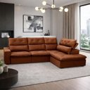 Ver imagem 1 de Sofá 3 Lugares Retrátil Reclinável Chaise Direito 258cm Bergen F04 Veludo Terracota - Lyam Decor