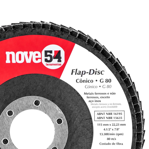 Caixa com 5 Discos de Lixa Flap 4.1/2" Grão 80 Nove54