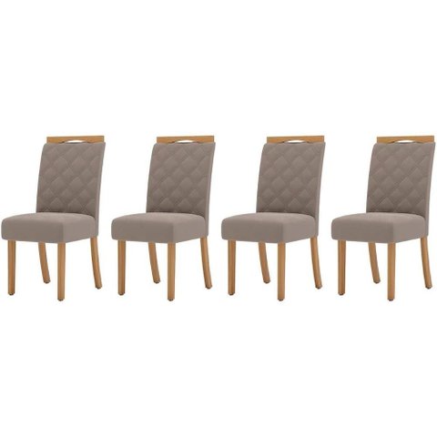 Kit 4 Cadeiras Sala Jantar Bella 4 Un Nature/suede Light Marrom Amendoa - Henn
