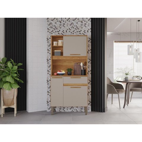 Cozinha Compacta Lia 3 Portas e 1 Gaveta - Cinamomo/off White