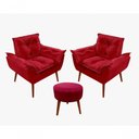 Ver imagem 1 de Kit C-02 Poltronas Opala + 01 Puff Redondo Danny Suede Vermelho
