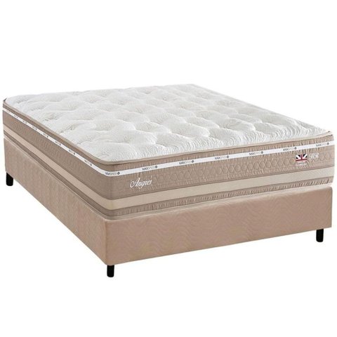 Cama Box Casal: Colchão Molas Ensacadas Herval Maxspring Angres + Base Crc Suede Clean (138x188)