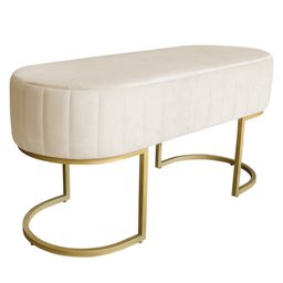 Banco Recamier Estofado Luana Base Gold Veludo Bege - Montanaris Decor - 1