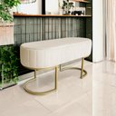 Ver imagem 1 de Banco Recamier Estofado Luana Base Gold Veludo Bege - Montanaris Decor