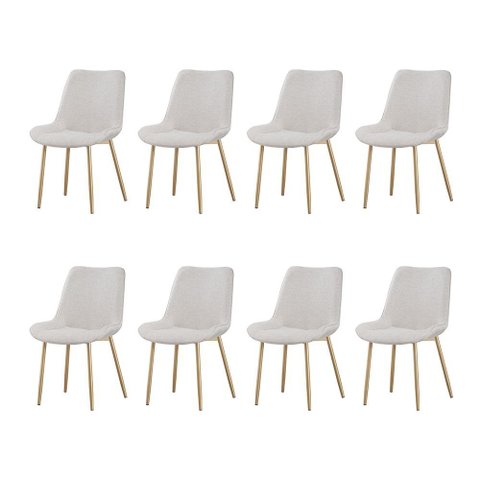 Kit 8 Cadeiras de Jantar Lara Estrutura em Aco Carbono Cor Bronze Estofado em Linho Conforto Cru