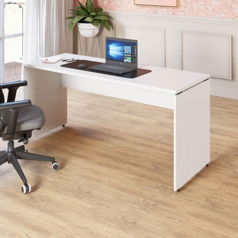Escrivaninha Escritório 140cm X 70cm Pés Painel F5 Office Cor:branco