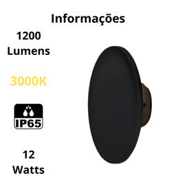 Arandela Eclipse 12W 3000K A prova de agua luz indireta LED: Preto - 8