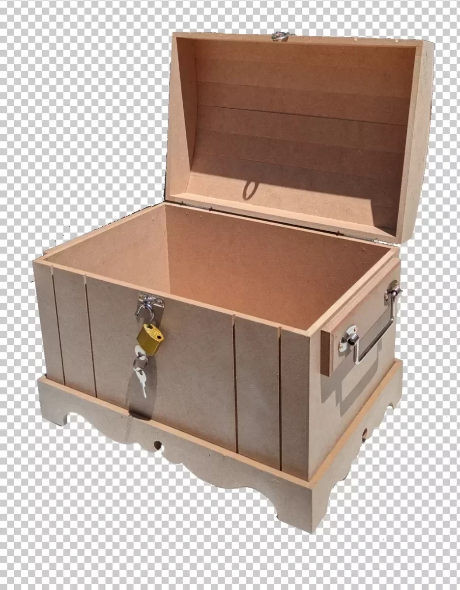 Caixa Grande Com Alça Baú Madeira Mdf Natural Cru + Cadeado - 4