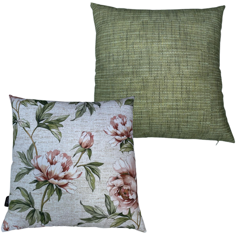 Kit 2 Capas de Almofada Impermeável Estampa Digital 100% Algodão Flor Rosa Verde Riscado 43CMX43CM