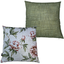 Ver imagem 1 de Kit 2 Capas de Almofada Impermeável Estampa Digital 100% Algodão Flor Rosa Verde Riscado 43CMX43CM