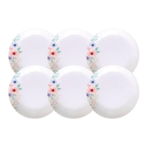 Jogo 6 Pratos Fundos 22cm Porcelana Tramontina Floratta Sopas Caldos Mesa Posta