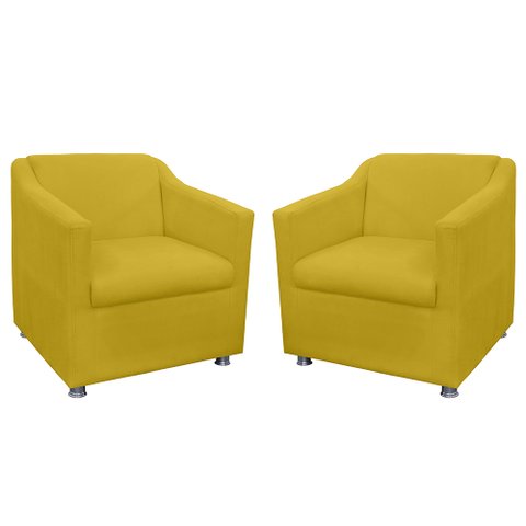Kit 02 Poltronas Decorativa Tilla Pés Cromados Suede Bege - DS Estofados Amarelo