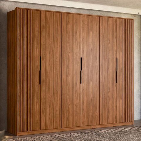 Guarda Roupa Casal Atrice Ripado 6 Portas Nogueira Touch - Demartêz