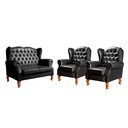 Ver imagem 1 de Conjunto Imperador Sofá Chesterfield Decoração Sala Recepção Estilo Vintage - Couríssimo Preto