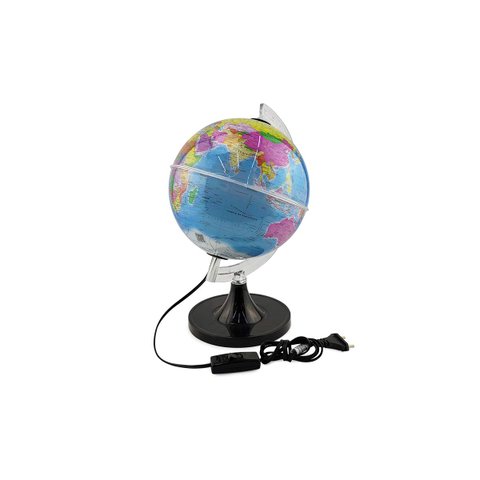 Globo Terrestre Giratório Com Lâmpada Led RGB Mapa Mundi Português 21cm Base Preta Removível Bivolt