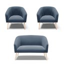 Ver imagem 1 de Kit 01 Namoradeira 02 Lugares e 02 Poltronas Stella Suede Azul Marinho Pés Palito Natural - D’Rossi