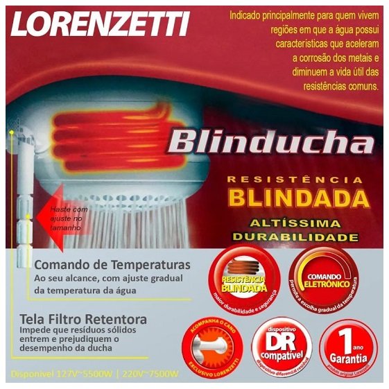 Ducha Blinducha (resistencia Blindada) Lorenzetti 220v - 6