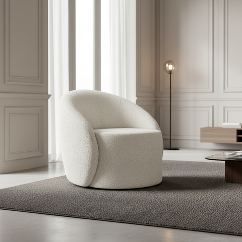 Poltrona de Leitura Quarto Penteadeira Decorativa Orgânica Lua para Sala Bouclê Off White