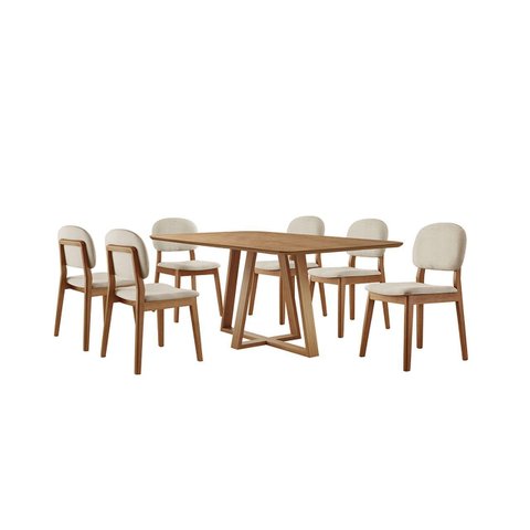 Conjunto Sala de Jantar Mesa Florença 160x90cm Tampo Retângular Laminado Mel com 6 Cadeiras Évora -